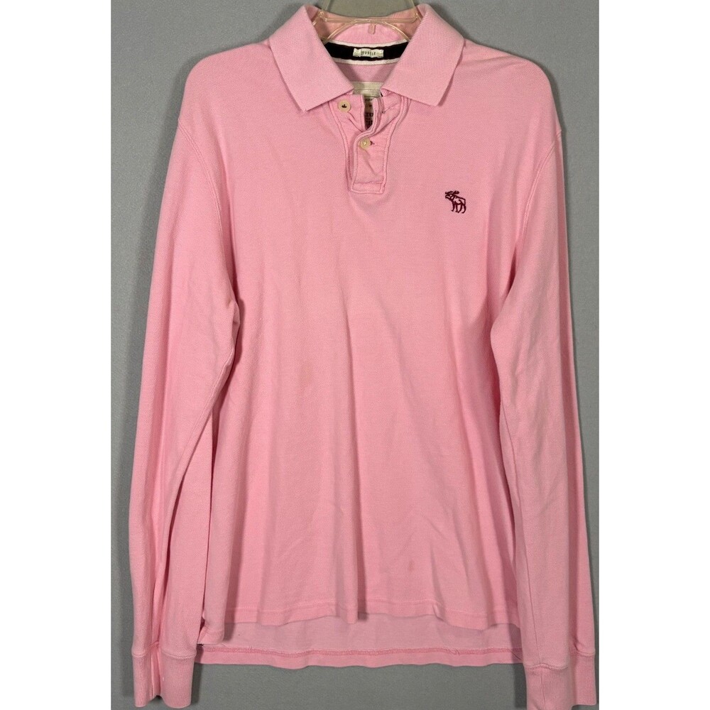 Abercrombie & Fitch Polo Mens 2XL XXL Pink Muscle Fit Cotton Long Sleeve Shirt
